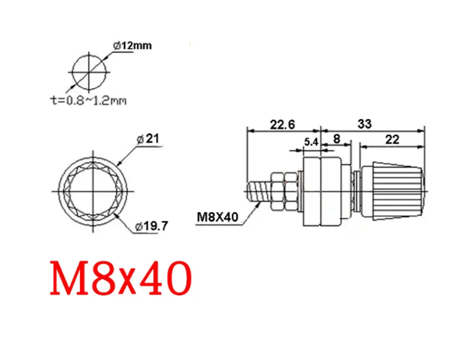 Клемма силовая M8 красная